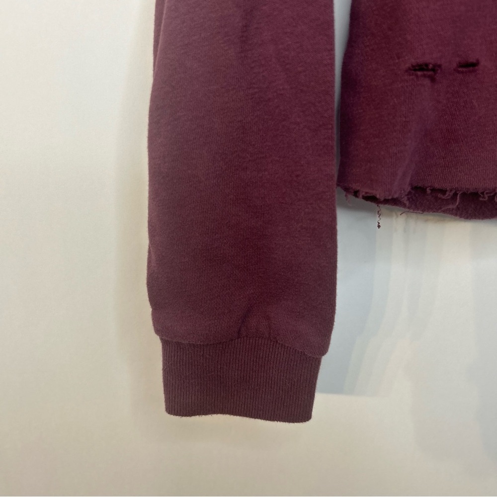 Garage Women’s Burgundy Distressed Cropped Hoodie, Size XS - Picture 5 of 11